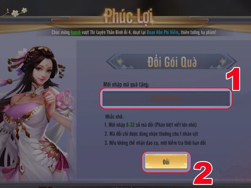 Nhập code Code Cửu Mộng Tiên Vực