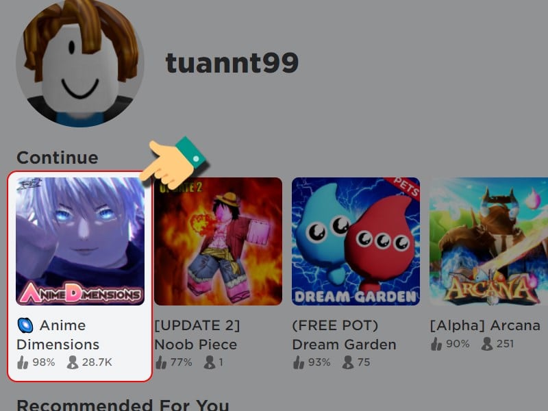 Mở game Anime Dimensions Vào Roblox tìm và chọn mode chơi Anime Dimensions.