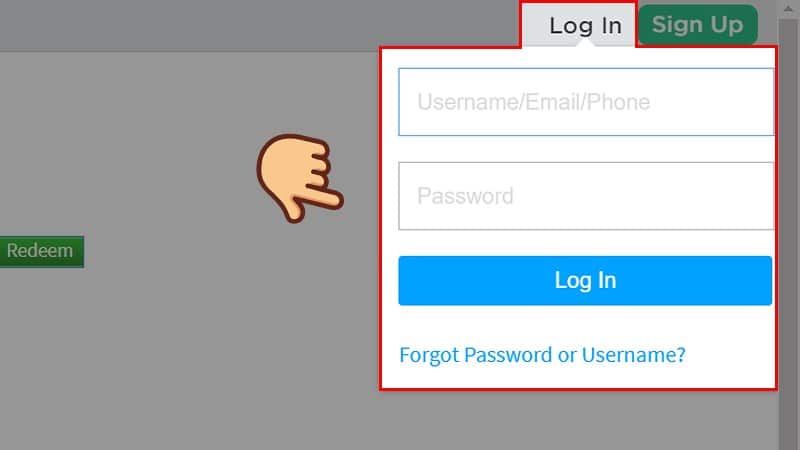 Chọn Log In để đăng nhập vào tài khoản game Roblox của bạn