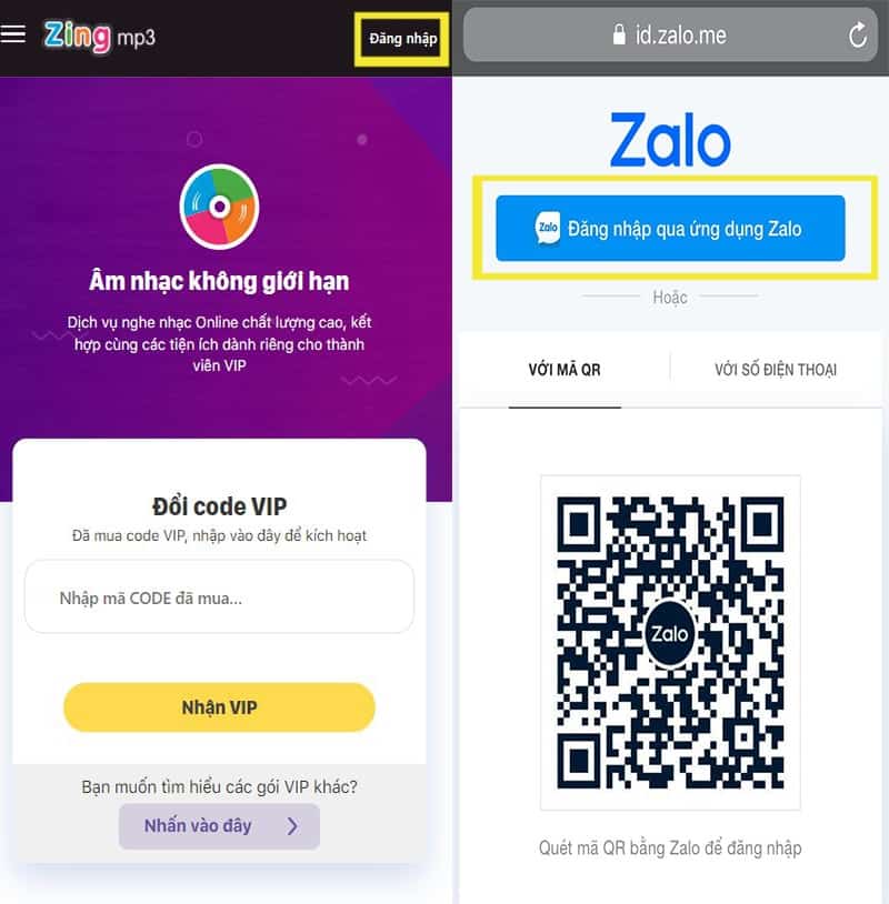 Đăng nhập và Nhập code vip