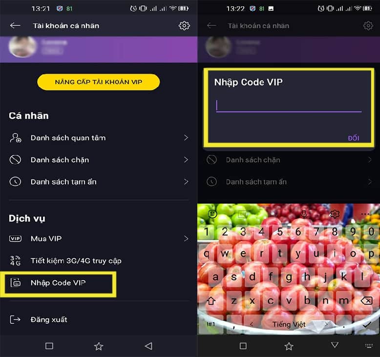 Nhập code vip