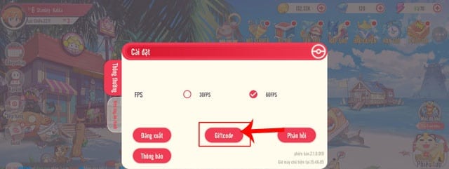 Tiếp tục nhấn chọn Giftcode.
