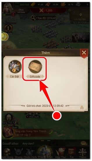 Tiếp tục nhấn chọn vào mục Giftcode.
