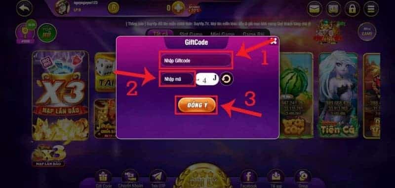 Nhập mã giftcode và chọn đồng ý