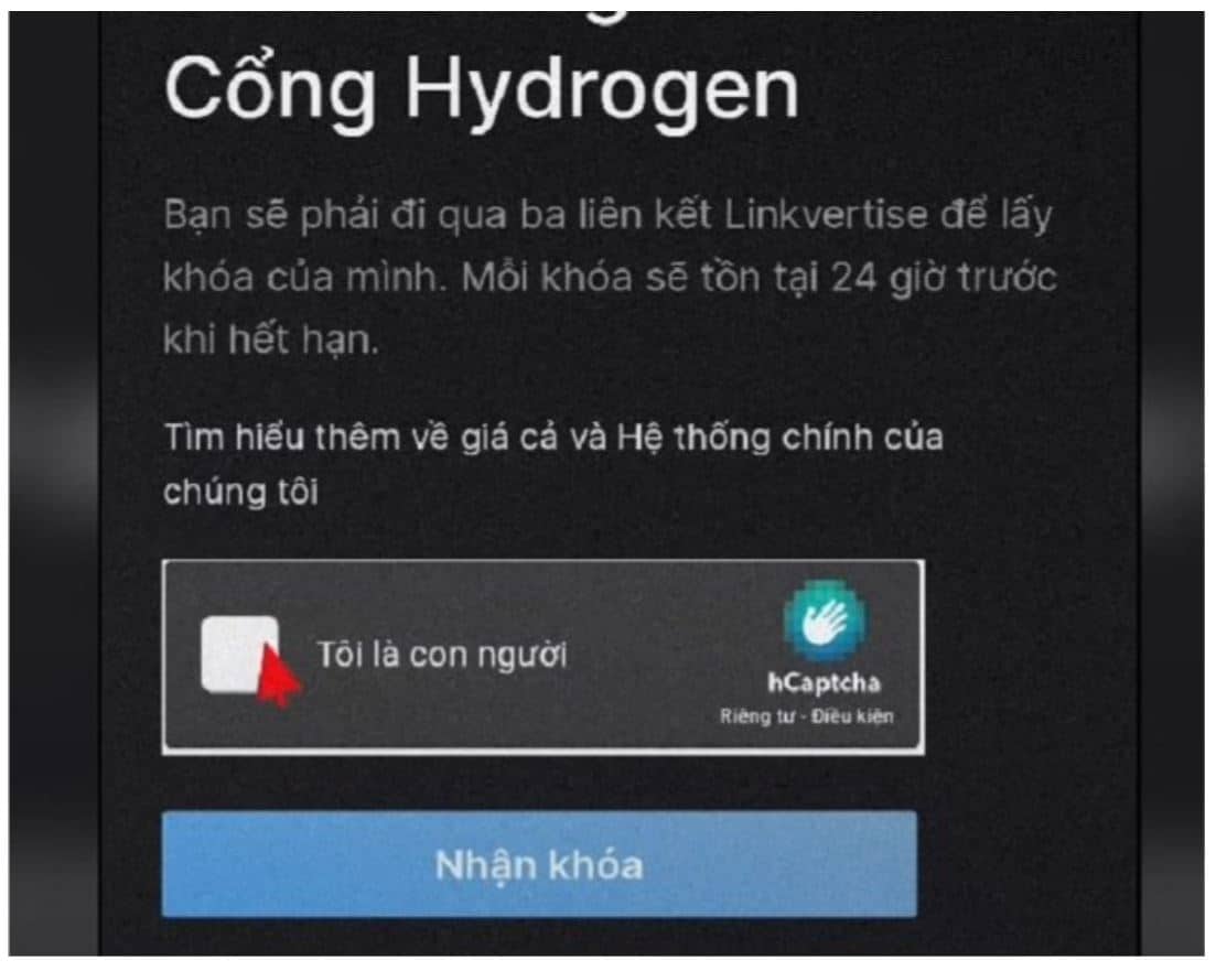 Nhấn vào nhận khoá.
