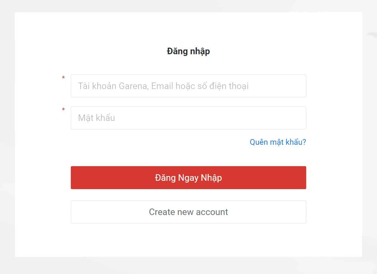 Đăng nhập vào tài khoản Garena