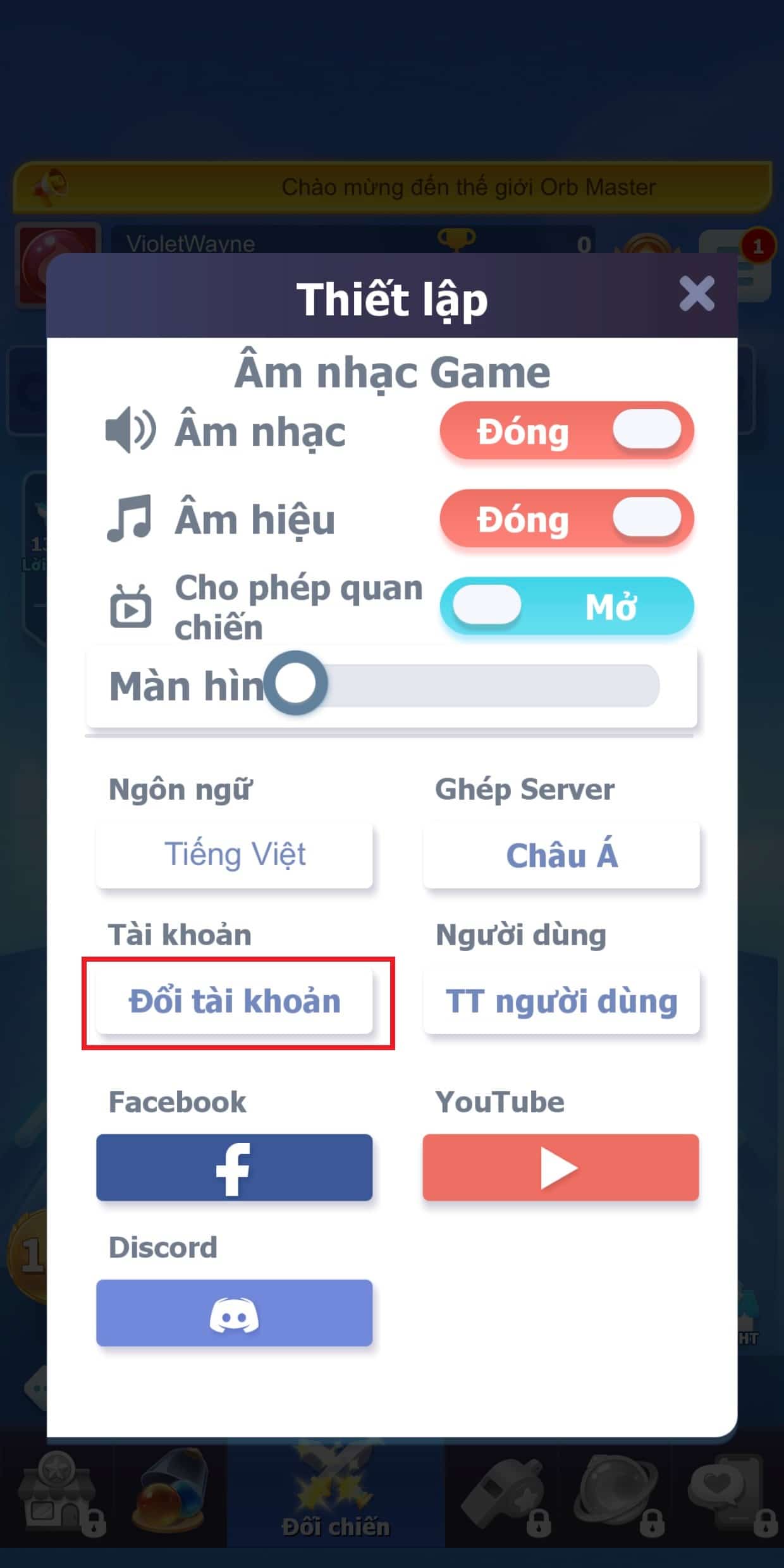Nhấn chọn đổi tài khoản