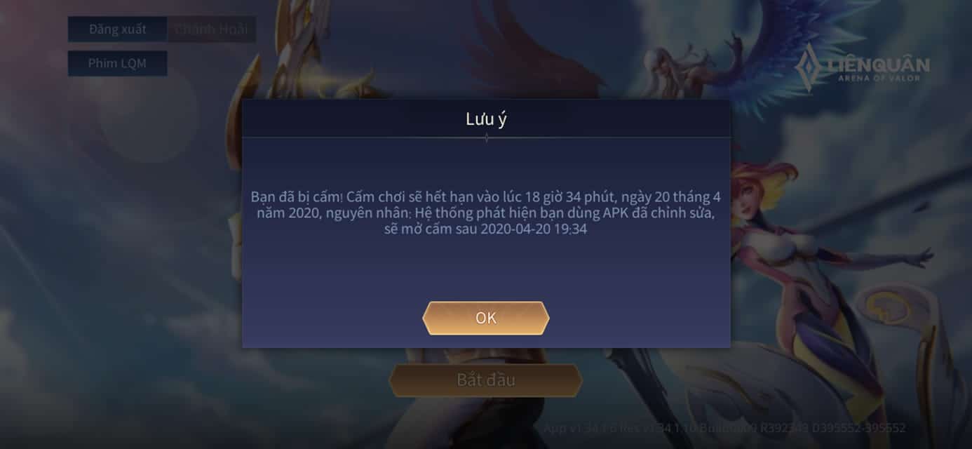 Hình ảnh ACC Liên Quân bị khoá