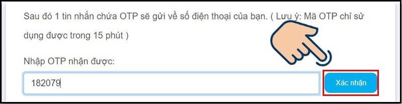 Nhập mã OTP vào ô