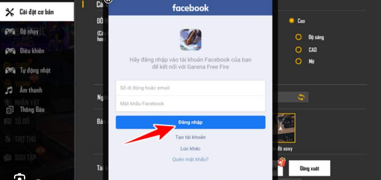 Bạn đăng nhập lại FB và chọn Free Fire để chơi game