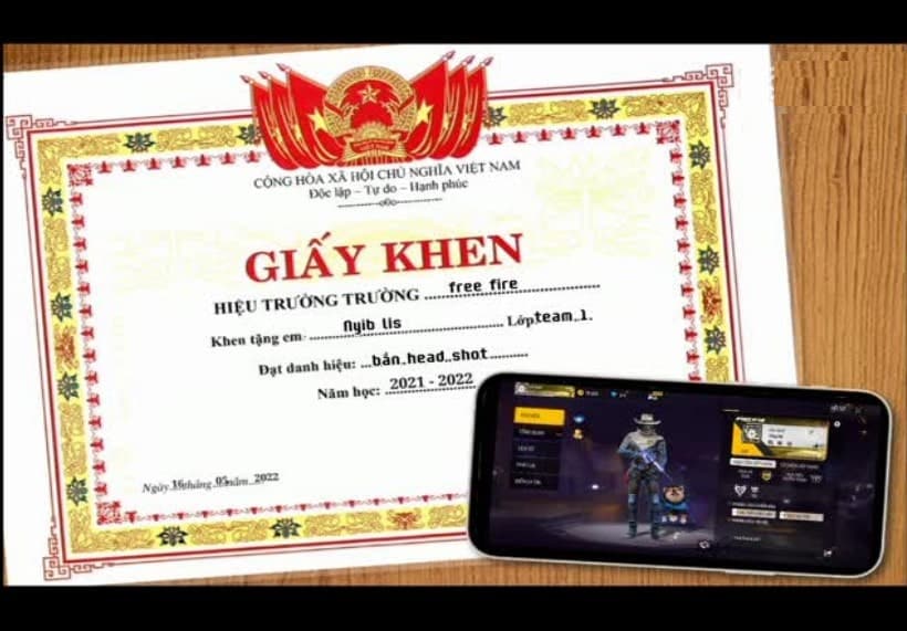 Chế ảnh giấy khen ff mới nhất