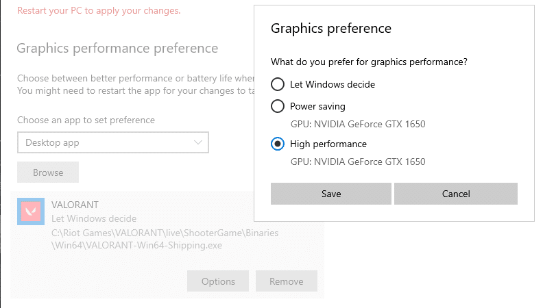 Chọn Options, chọn High performance