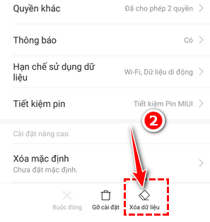 Chọn vào game và tiến hành xóa dữ liêu của game