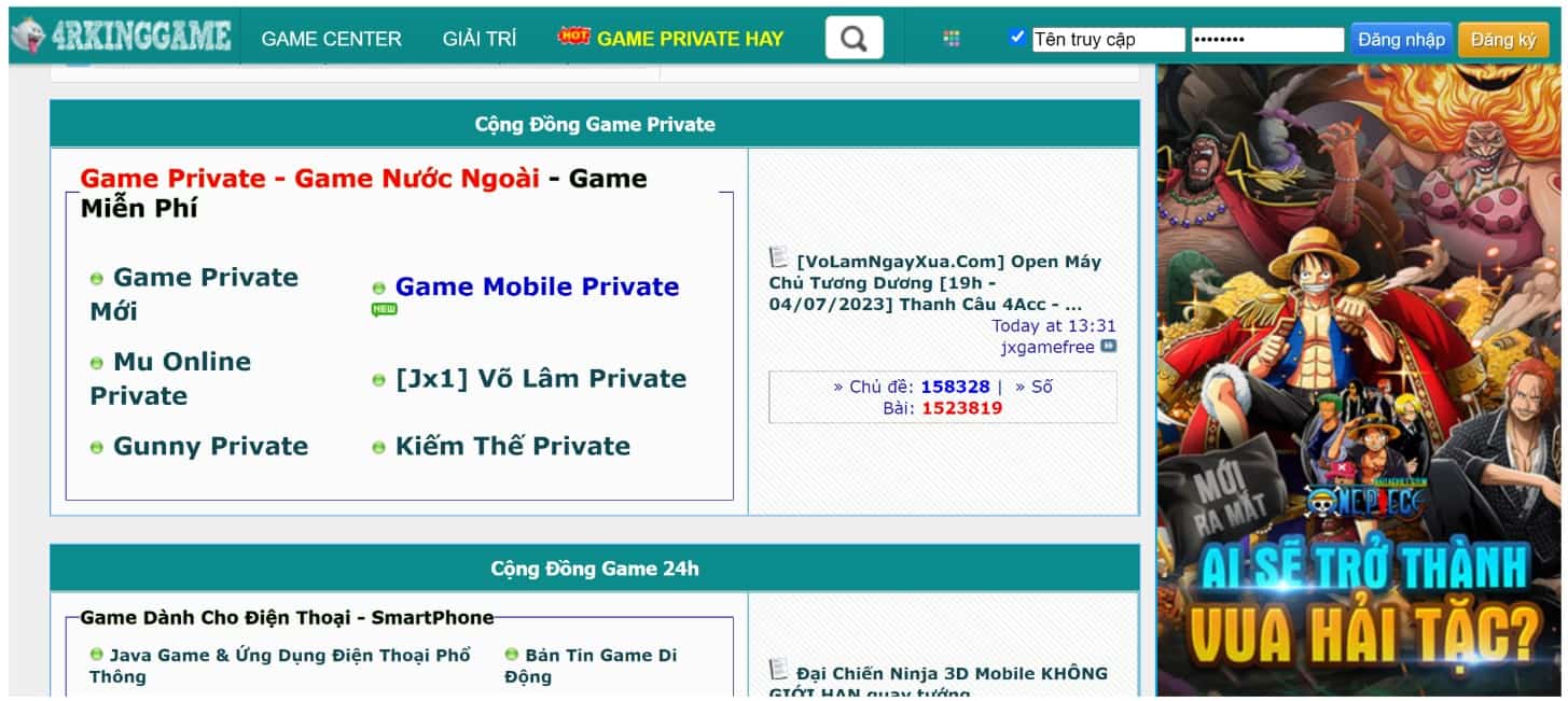 Giao diện webgame 4rkinggame