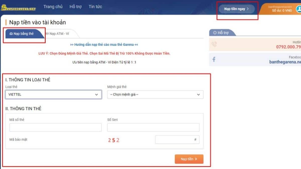 Nhập các thông tin của thẻ Viettel