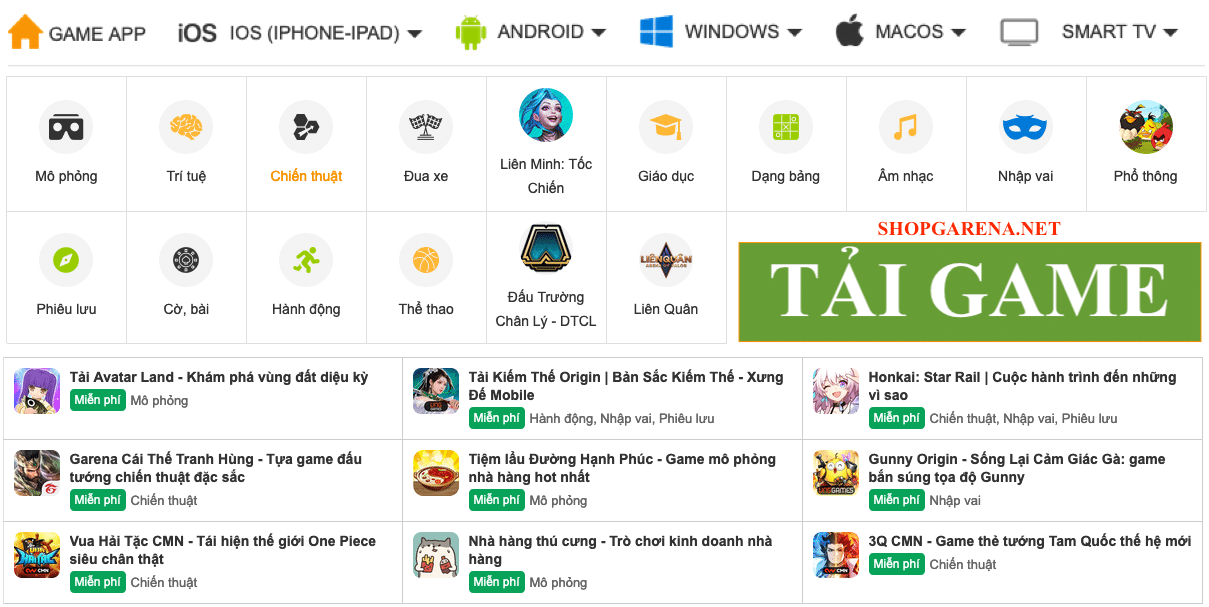 Tai Game Mobile PC Android iOS Online Offline Mien Phi