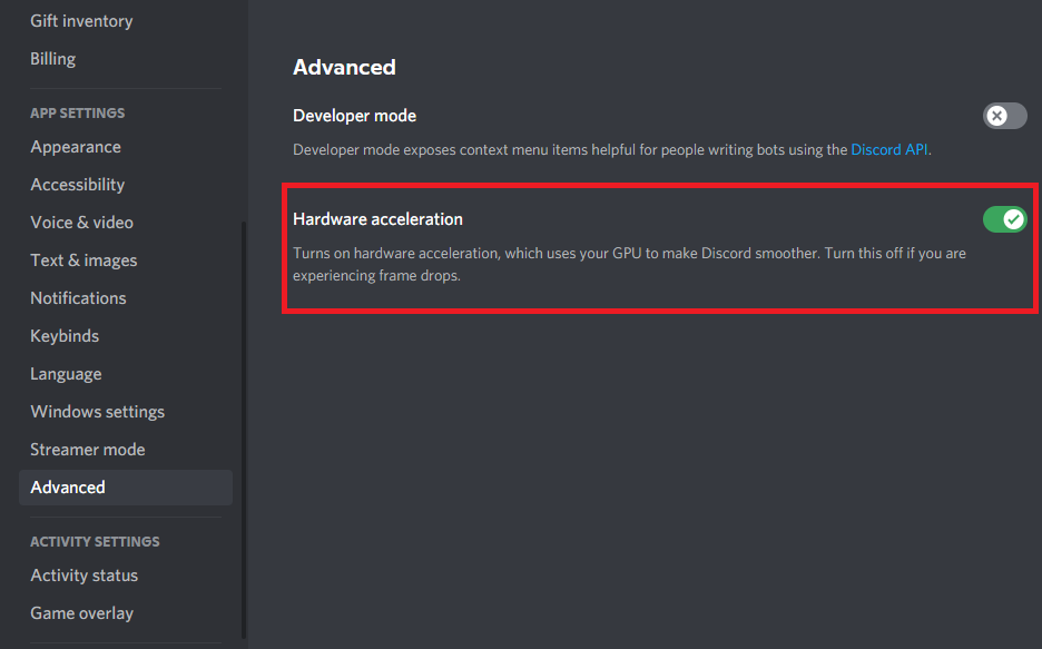 Tắt “Hardware Acceleration”