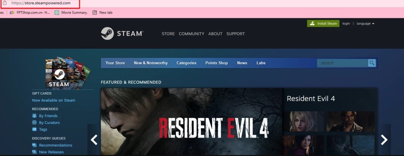 Vao trang chu cua Steam
