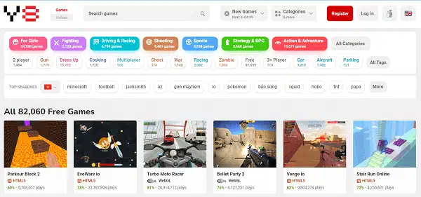 Y8 sở hữu kho game đồ sộ từ thể loại hành động, nhập vai đến phiêu lưu...