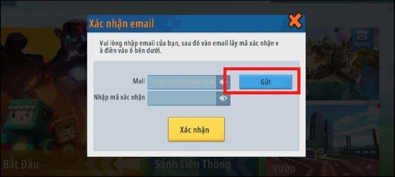 Nhập email và chọn Gửi