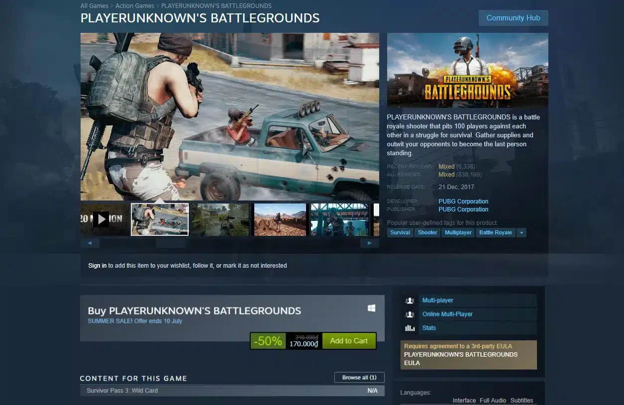 Tiến hành mua game PUBG PC