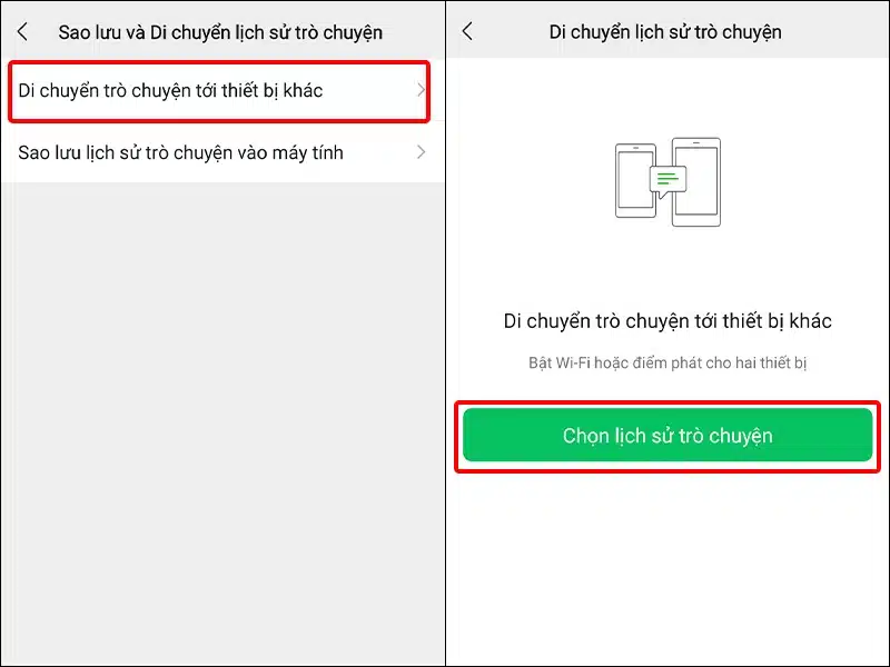 Nhấn vào Chọn lịch sử trò chuyện