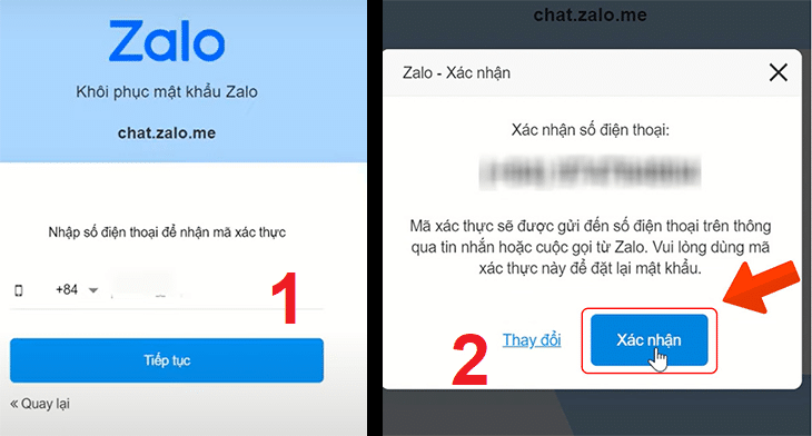Nhập số điện thoại và chọn tiếp tục