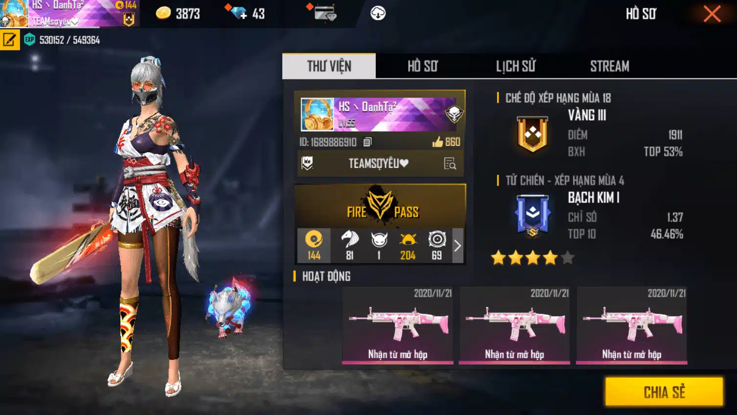 Hình ảnh acc ff giàu nữ VIP