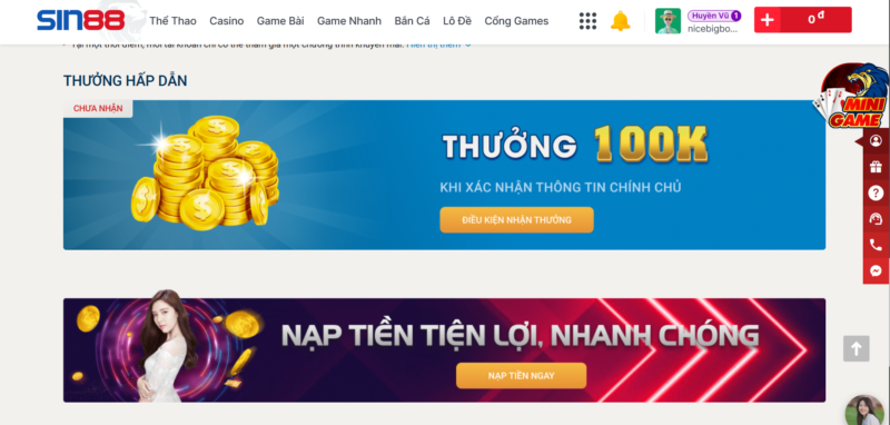 Chương trình khuyến mãi Sin88