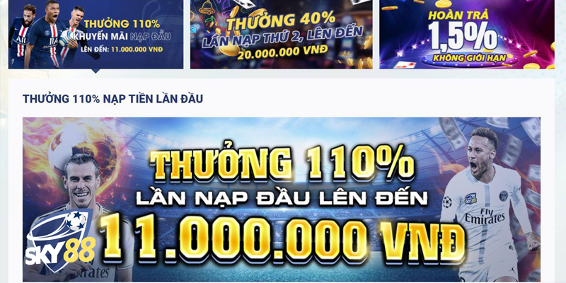 Nạp tiền tại Nhà Cái SKY88 nhận thưởng lớn lên đến 110%