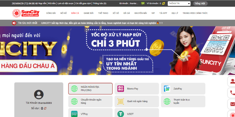 TRANG CHỦ Hướng dẫn nạp tiền và Nhà cái Suncity