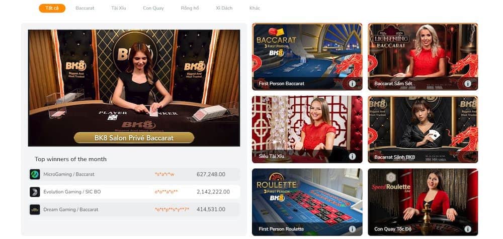 Chọn game Baccarat và bàn chơi