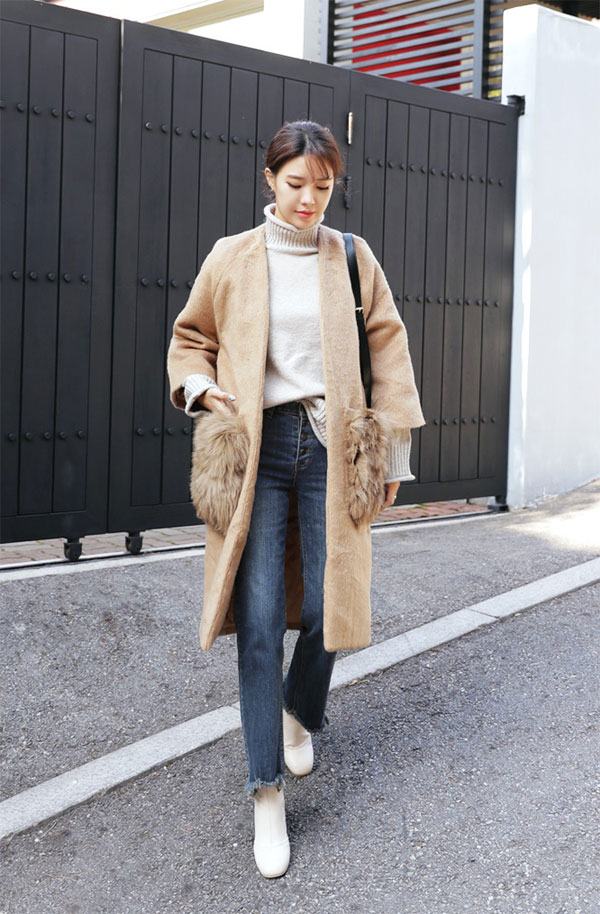 Áo len cổ lọ + áo cardigan