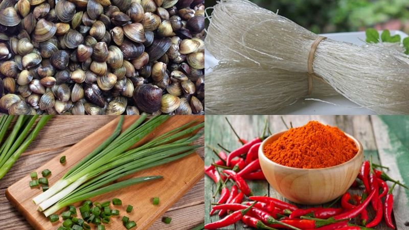 Nguyên liệu làm món Miến xào hến