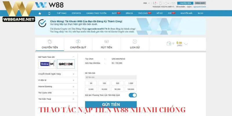 Nhà cái W88 – Sân chơi cá cược trực tuyến uy tín top 1 Châu Á 4 Thao tác nạp tiền W88 nhanh chóng